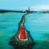 Poolbeg Lighthouse Drone View Dublin Bay painting by Helen Mathews