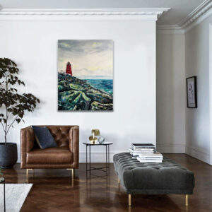 Poolbeg Lighthouse Painting from the Rocks Dublin Bay Original painting