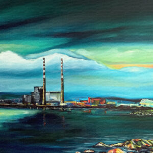 Poolbeg and Sunset on Dublin Bay painting by Helen Mathews