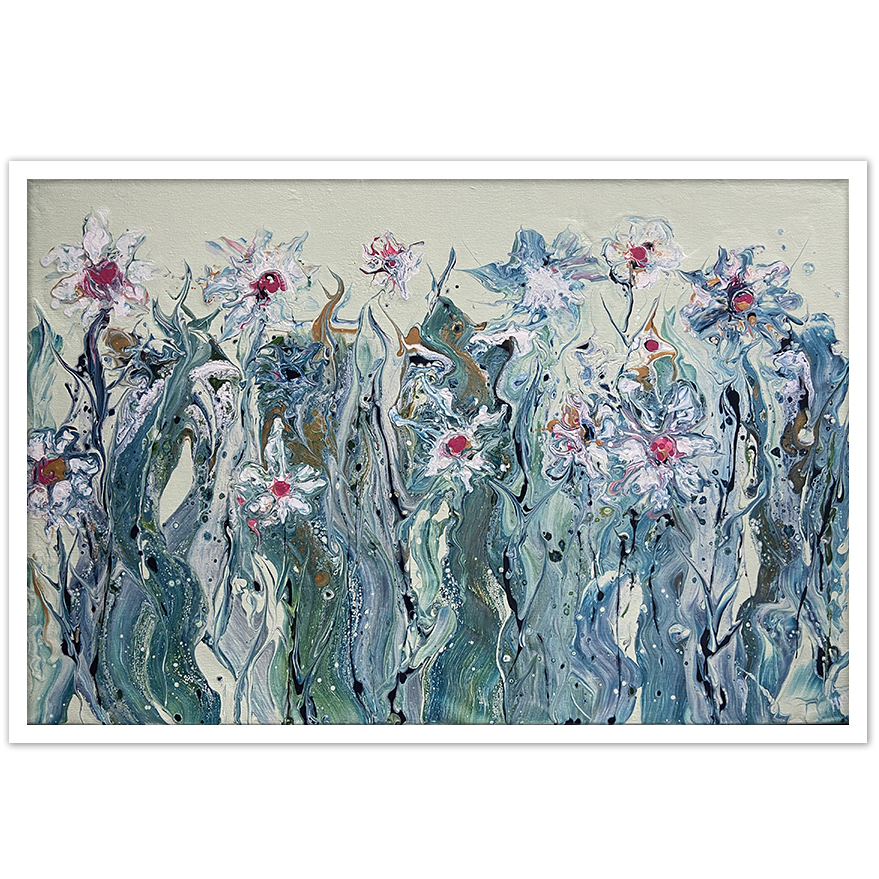 Title: Green Flowers Splash